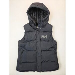 Helly Hansen Womens Hooded Puffer Vest Black Quilted Insulated Jacket Large HH